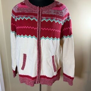 PARAGON Women's Red and Pink Patterned Cardigan